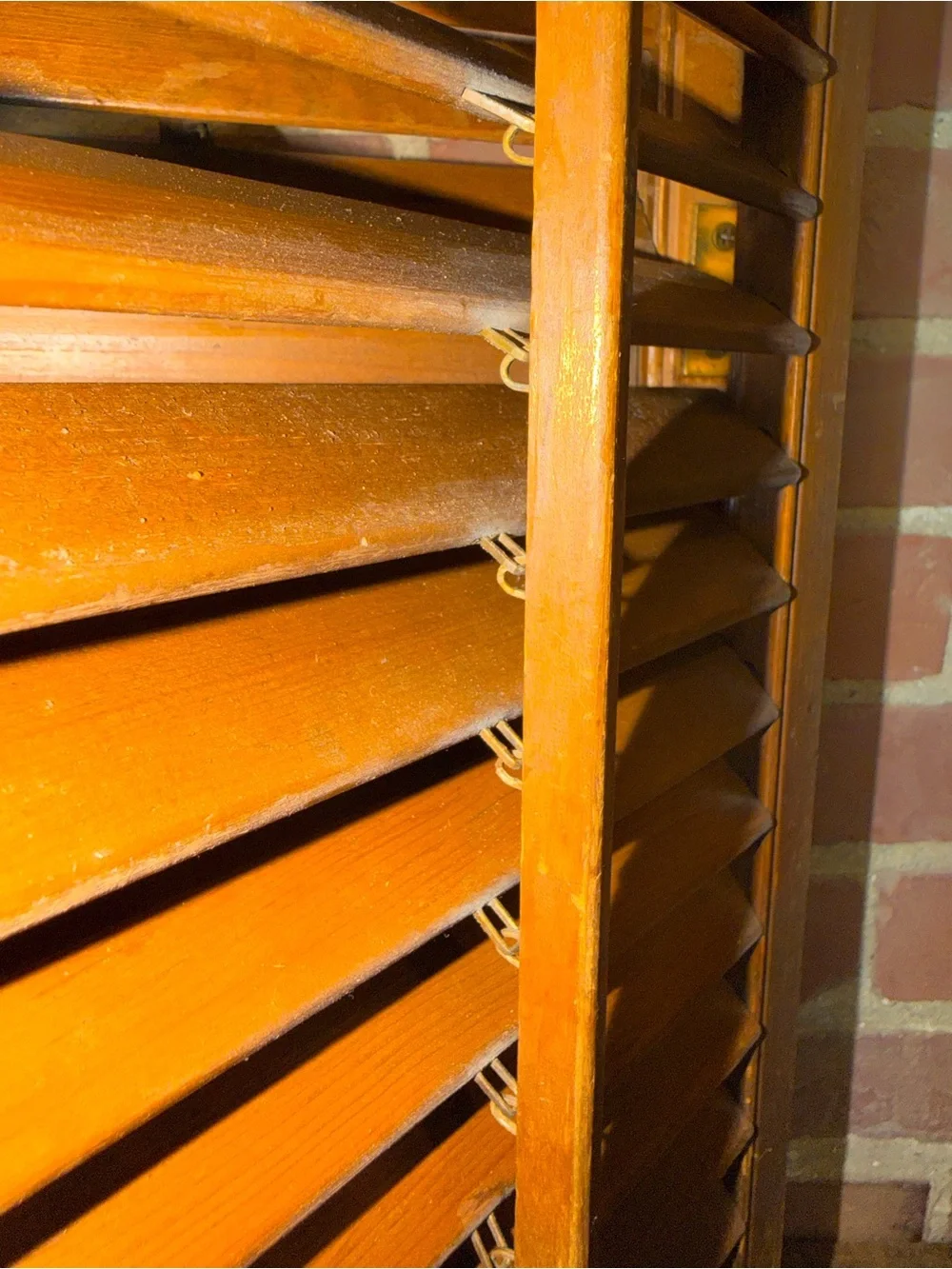 Vintage Wooden Louvered Window Shutters - Warm Brown Miniature Pair Rustic